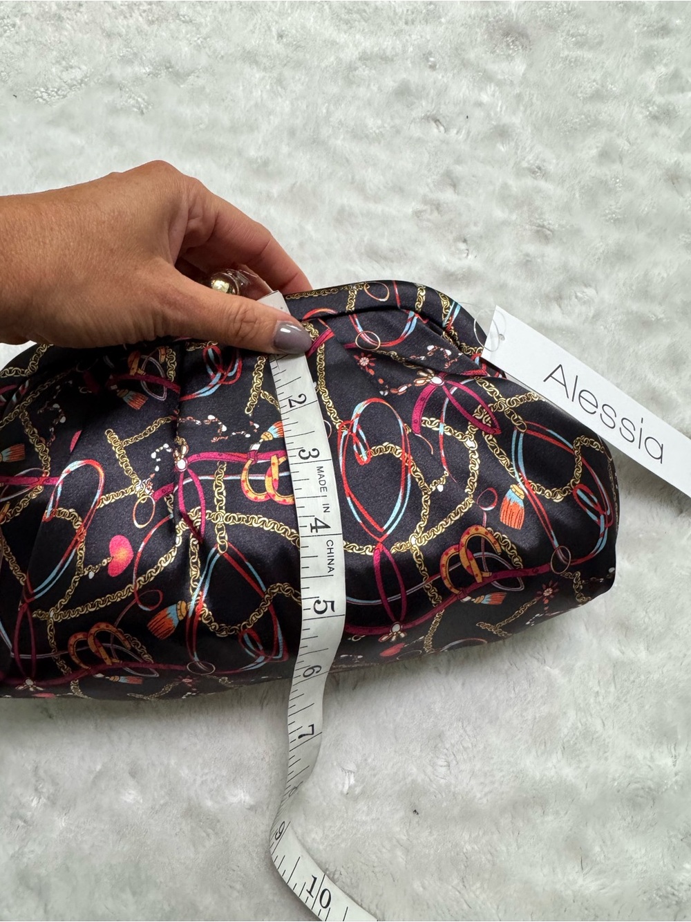 NWT- Alessia Bianchi equestrian chain print satin clutch purse - Picture 15 of 16